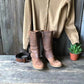 Side zipper thick heel mid leg knight boots for women retro round toe mid heel thin leather boots