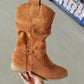 Low heeled square heeled suede pleated low cut boots