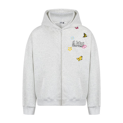 Butterfly letter embroidered hooded sweatshirt