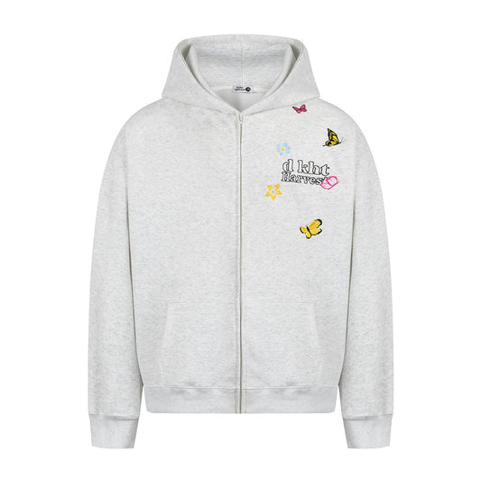 Butterfly letter embroidered hooded sweatshirt