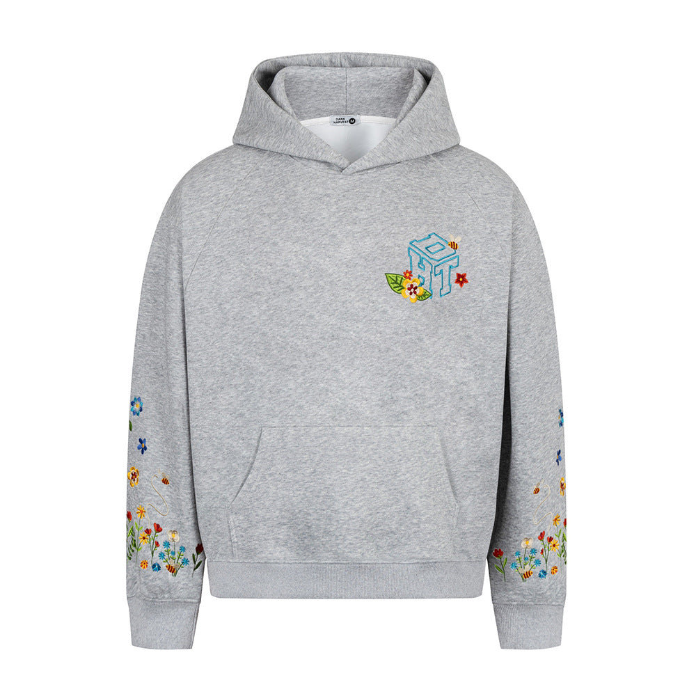 Small floral embroidery hooded sweatshirt