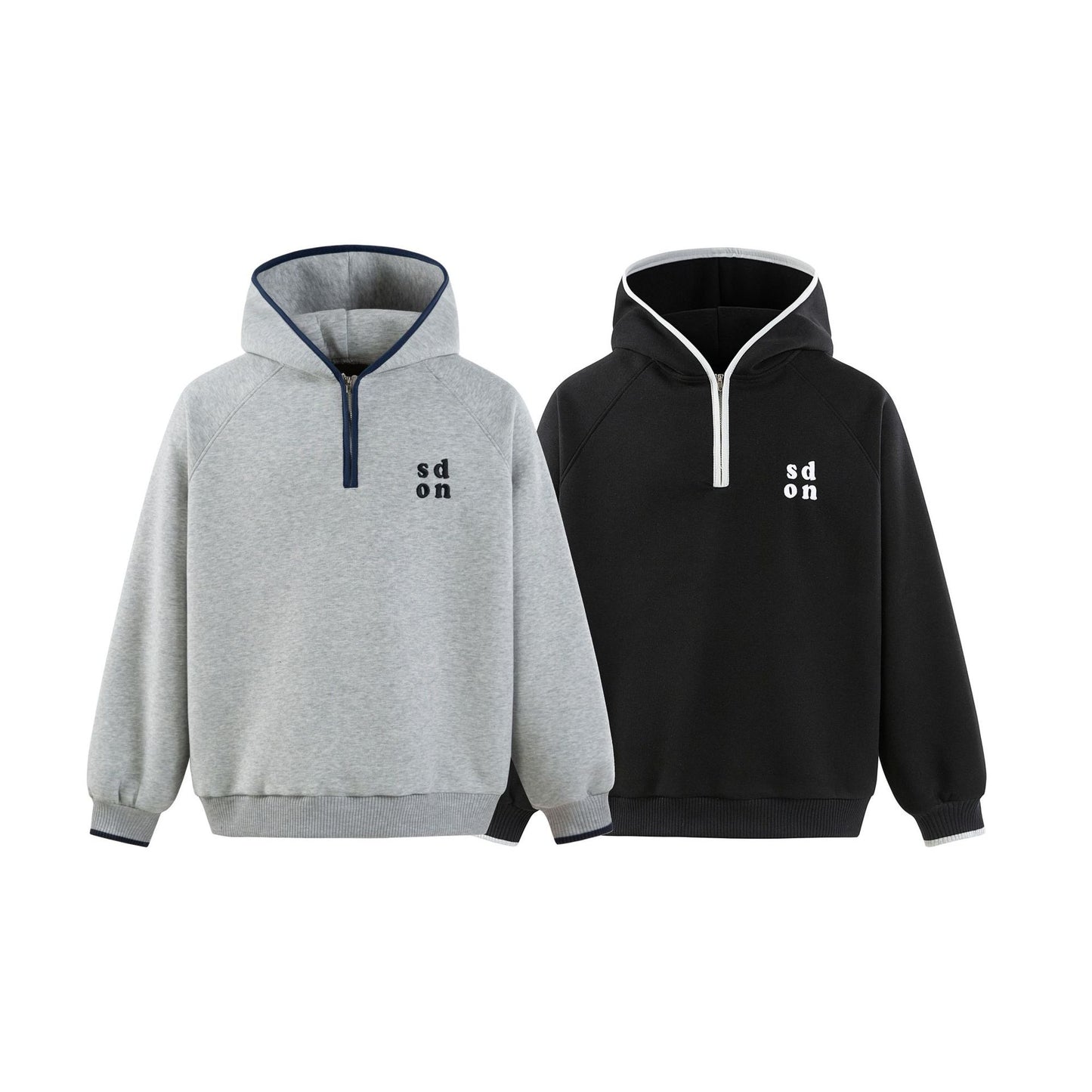 Embroidery Half-Zip Hooded Sweatshirt Men's Casual Loose Sport Hoodie