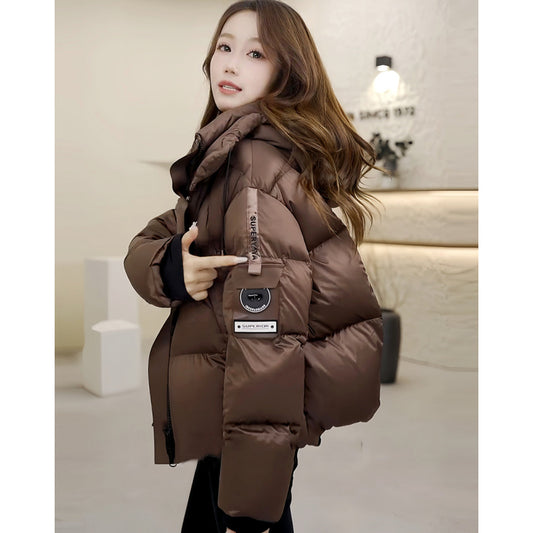 Short Winter Fashion Warm Casual Cotton Coat for Women, Thick Padded Bomber Style Loose Jacket
