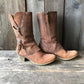 Side zipper thick heel mid leg knight boots for women retro round toe mid heel thin leather boots