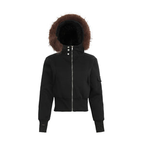 Retro spicy girl big fur collar hooded sweatshirt jacket