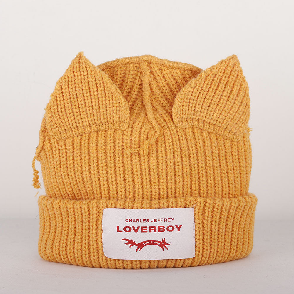 Double-layer thickened pig ear wool hat autumn and winter warm solid color knitted hat