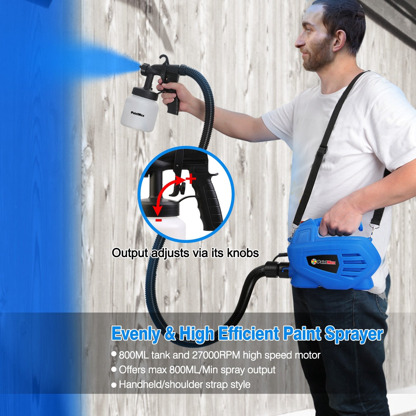 800ML Paint Spray Painter 650W Paint Sprayer Machine 800ML Per Min Output HVLP Oil Primer Water Sprayer With 3 Spraying Patterns Motor Strap Detachable Container For Spring Home Garden Decoration