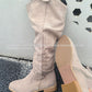 Low heeled side zipper oversized suede high top women's boots