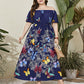 Chic Butterfly Print Off-Shoulder Long Dress for Women, Large Size, Middle Eastern Style, Youthful Look