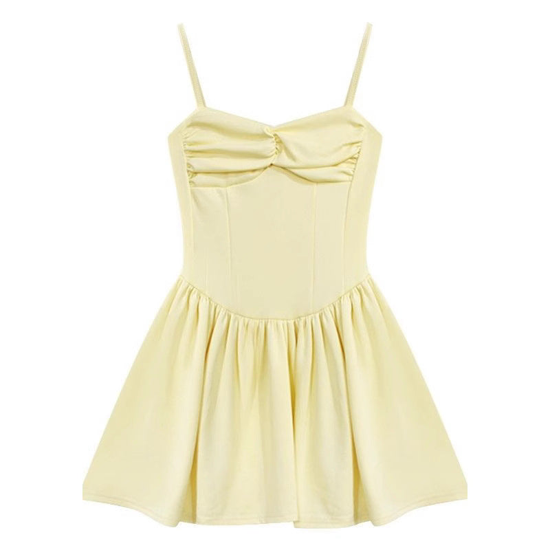 Yellow Strap Dress Women Summer Dopamine Sexy Short Figure Fitted Princess Puff Skirt Birthday Party Dress