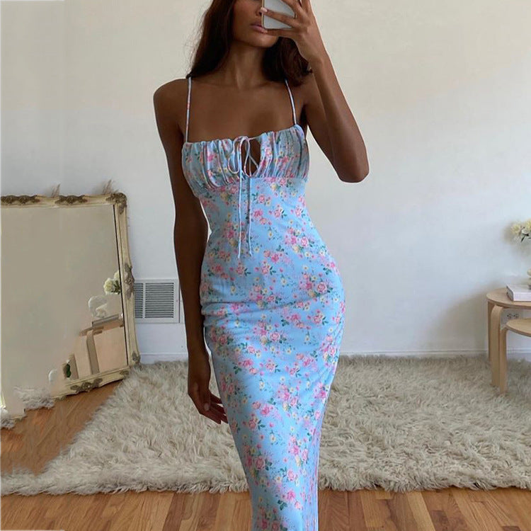 Long Sleeveless Belted Backless Fitted Bodycon Casual Sexy Dress