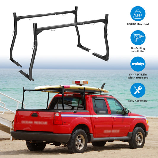 1Pair Extendable Truck Ladder Rack Non-Drilling Pick-up Truck Bed Utility Rack Adjustable Steel Truck Rack With 800LBS Capacity For 47.2-72.8in Wide Truck Bed For Kayak Surfboard