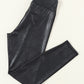 Navy Blue Crossed Dip Waist Sleek Leather Leggings