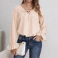 Spring and Autumn Fashion Commuter Shirt for Women, Lotus Sleeve, Long Sleeve, V-Neck, Loose Fit, Belted Top