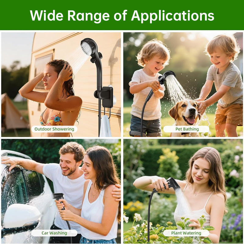 Camping & Hiking Portable Shower - 6000mAh Rechargeable, Full-Screen Digital Display