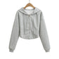 Hooded drawstring zipper long sleeved sweatshirt