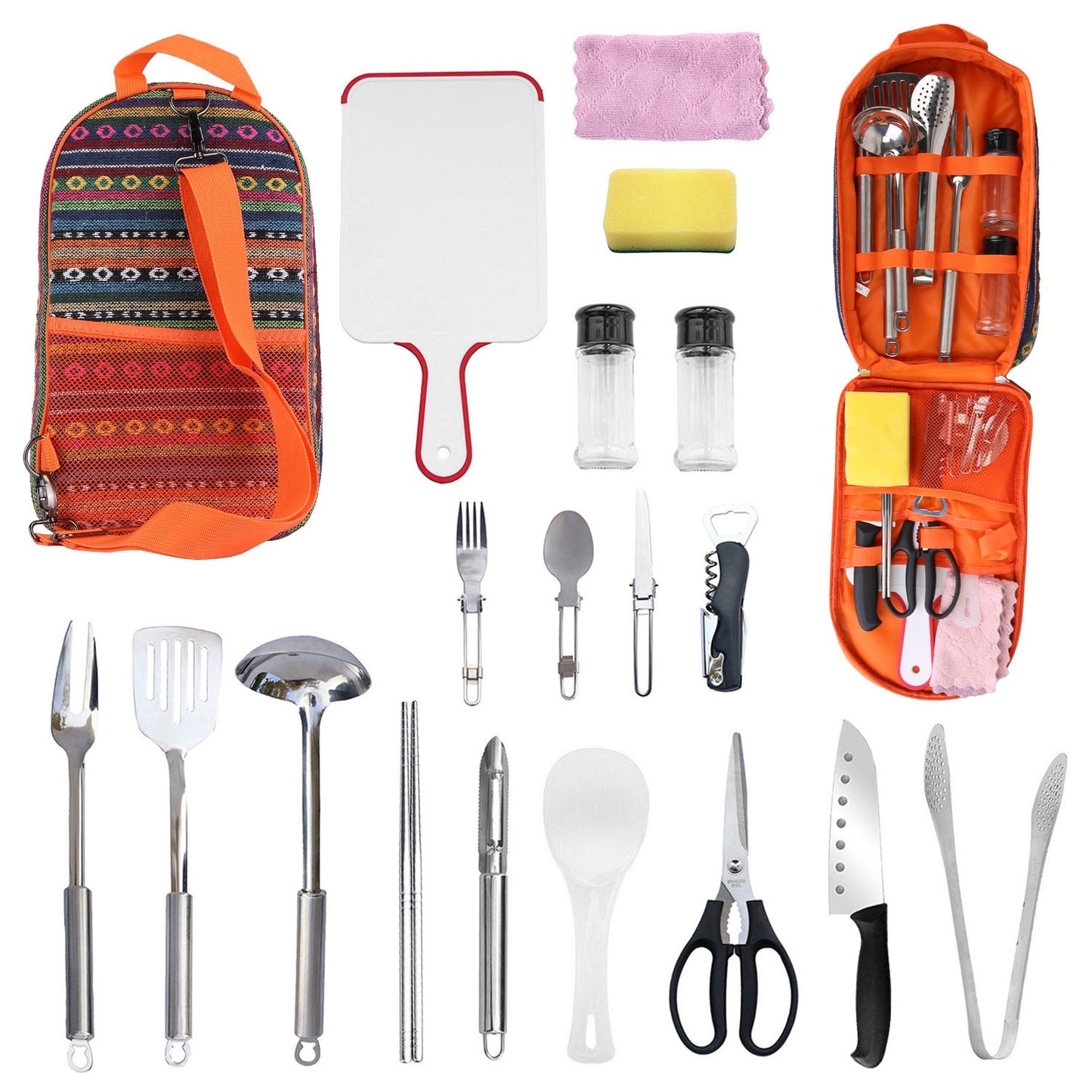 19Pcs Camping Cooking Utensil Kit Portable Picnic