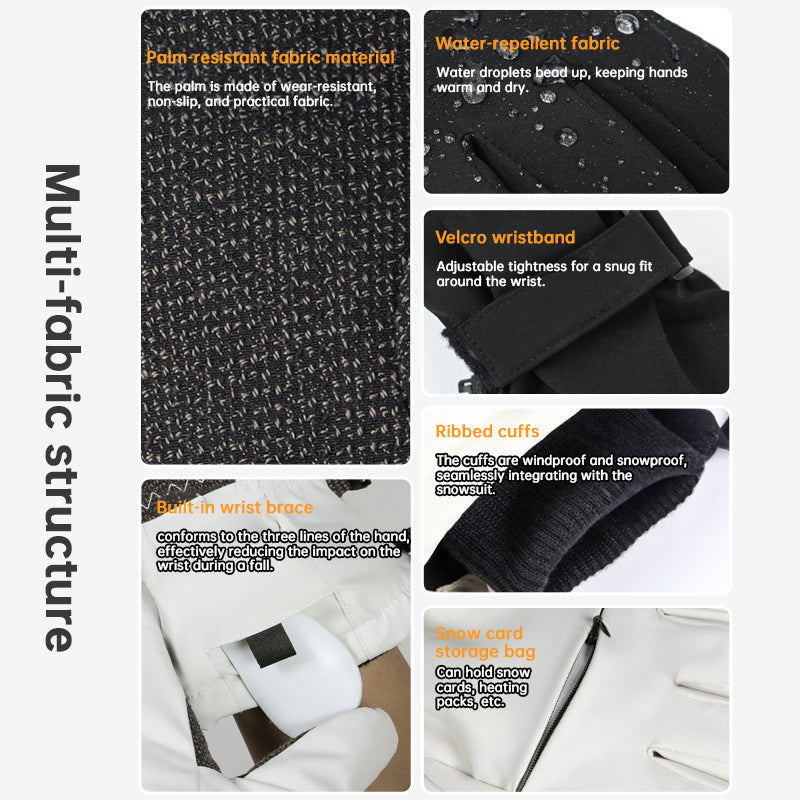 Ski Gloves with Built-in Wrist Guards, Waterproof for Ski/Snowboard Carving, Professional 3M Fleece-Lined Thickened Gloves