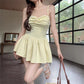 Yellow Strap Dress Women Summer Dopamine Sexy Short Figure Fitted Princess Puff Skirt Birthday Party Dress