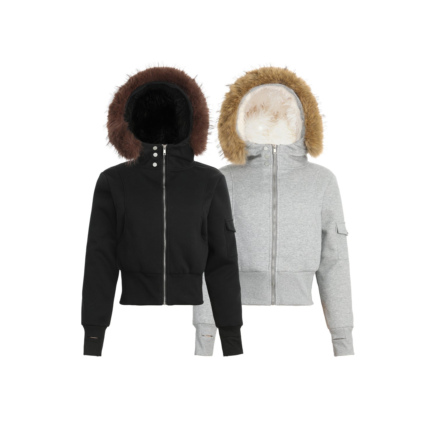 Retro spicy girl big fur collar hooded sweatshirt jacket