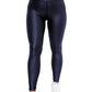 Navy Blue Crossed Dip Waist Sleek Leather Leggings