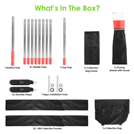 1Pc 13FT High Reach Fruit Picker Pole With Harvest Bag Heavy Duty Fruit Picking Tool With Basket Funnels Collect Bag For Mango Avocado Lemon Apples Pears