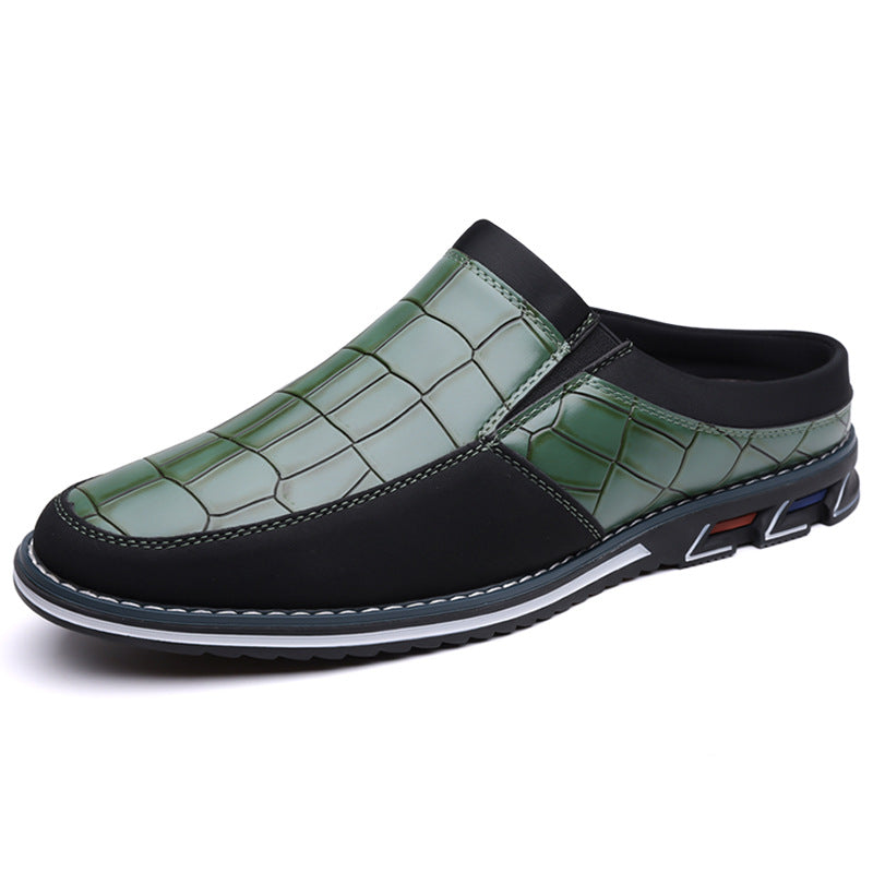 Men's Half-Slipper Leather Shoes Back Strap Slippers Big Size Toe-Covered Slippers