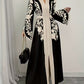 Clothing  V-neck Long Sleeve Printed Flared Dress with Tie Waist Long Cardigan Style Women's Dress