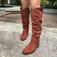 Low heeled side zipper oversized suede high top women's boots