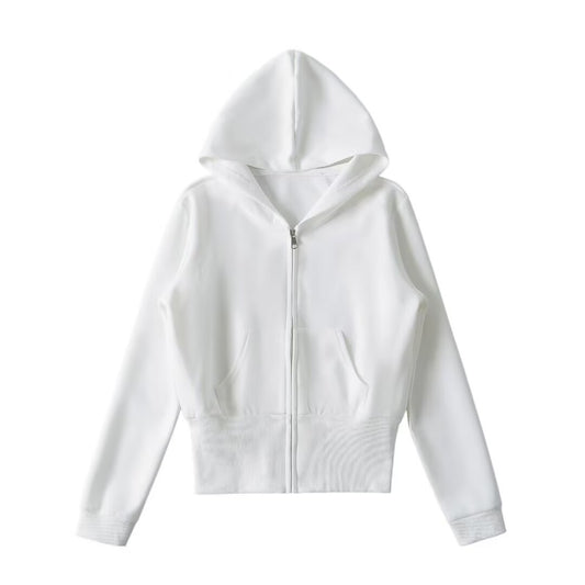 Long sleeved zipper hooded sweatshirt