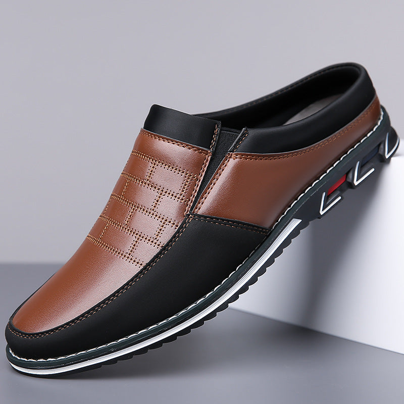Men's Half-Slipper Leather Shoes Back Strap Slippers Big Size Toe-Covered Slippers