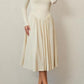 Long Sleeve Solid Color Fitted Square Neck Pleated Dress for Women