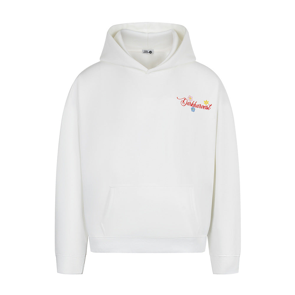 Vine flower embroidered hooded sweatshirt