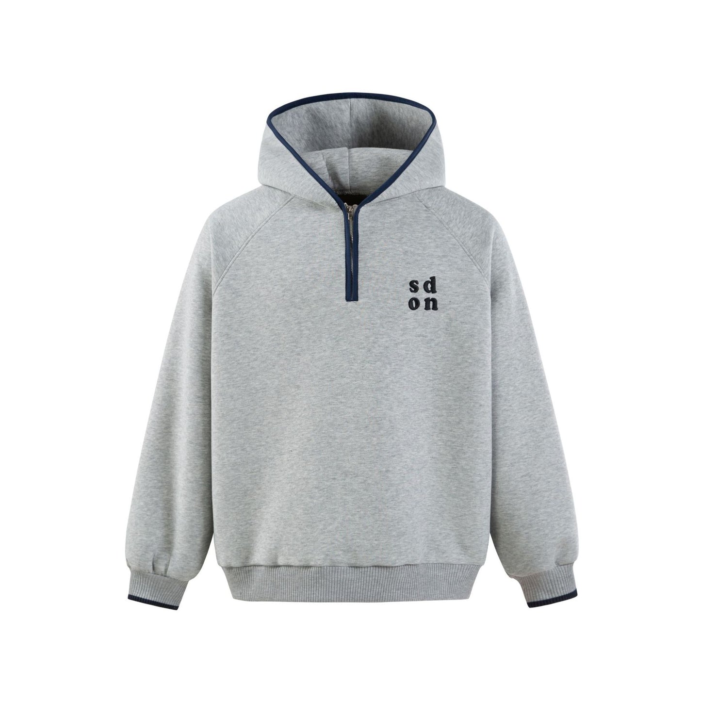 Embroidery Half-Zip Hooded Sweatshirt Men's Casual Loose Sport Hoodie