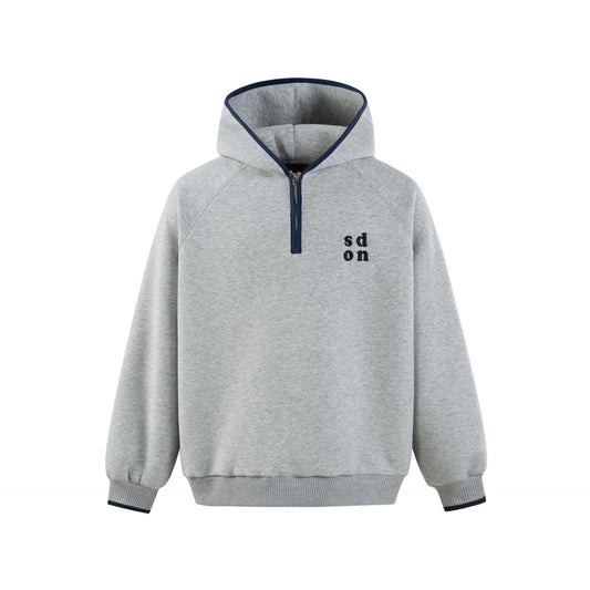 Embroidery Half-Zip Hooded Sweatshirt Men's Casual Loose Sport Hoodie