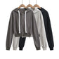Drawstring zipper hooded long sleeved sweatshirt