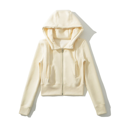Drawstring hooded long sleeved jacket sweatshirt