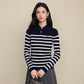 Color blocked striped polo collar lapel top for women