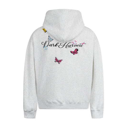 Butterfly letter embroidered hooded sweatshirt