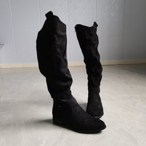Low heeled side zipper oversized suede high top women's boots