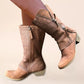 Side zipper thick heel mid leg knight boots for women retro round toe mid heel thin leather boots