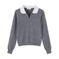 College Color-block Polo Neck Knit Top for Women