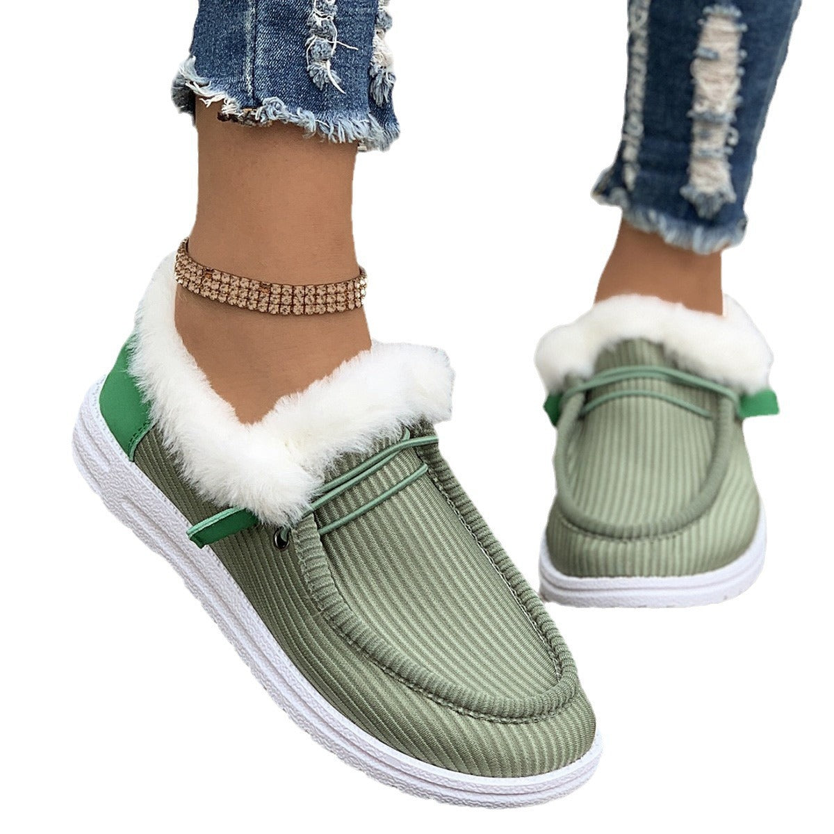 Women's casual shoes with plush and fuzzy cotton shoes