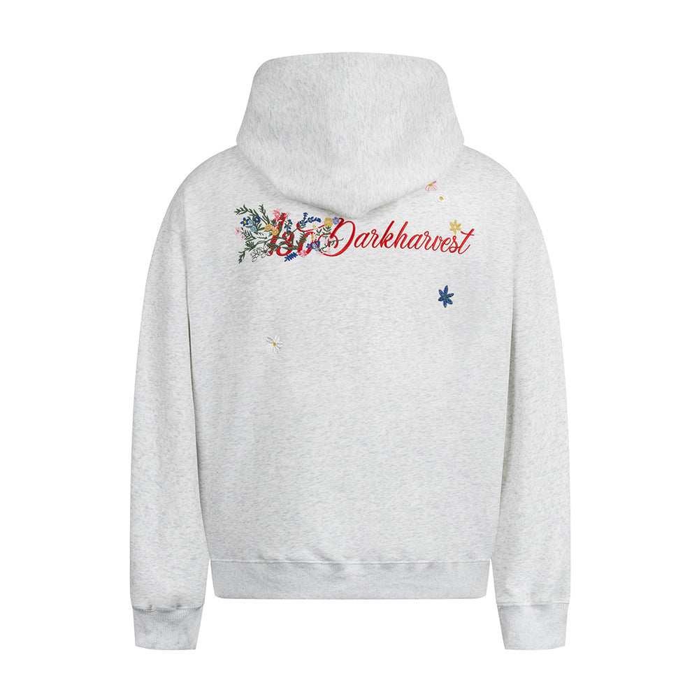 Vine flower embroidered hooded sweatshirt