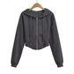 Hooded drawstring zipper long sleeved sweatshirt