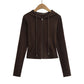 Drawstring hooded zipper long sleeved sweatshirt