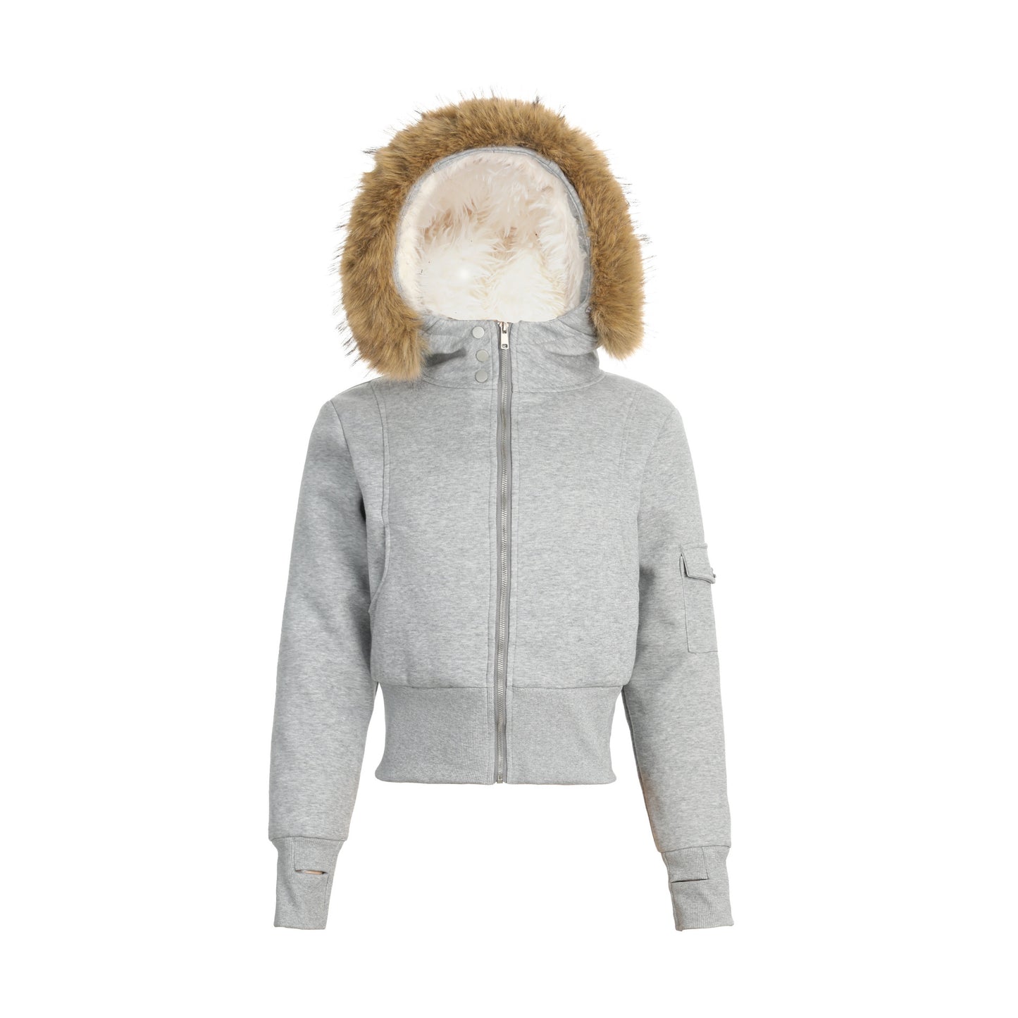 Retro spicy girl big fur collar hooded sweatshirt jacket
