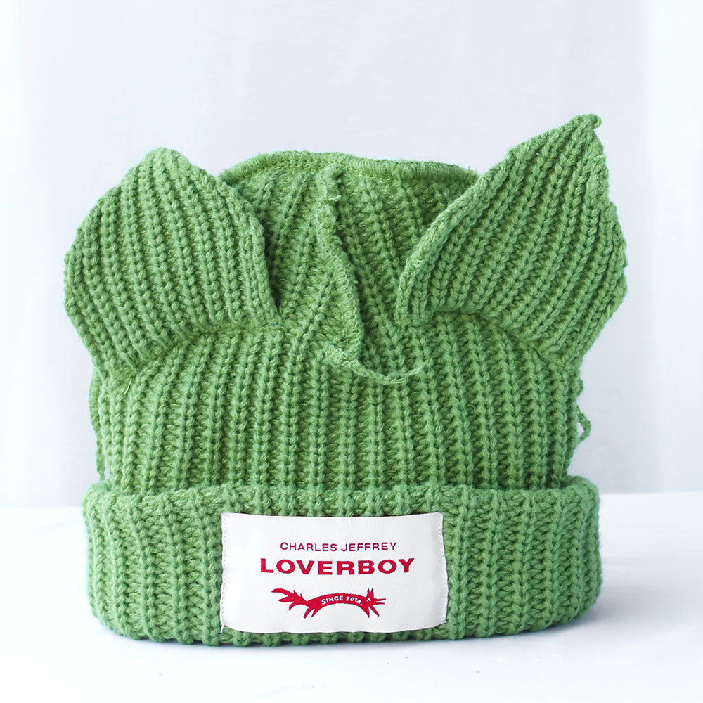 Double-layer thickened pig ear wool hat autumn and winter warm solid color knitted hat