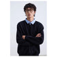 Fake Two-Piece Stripe Turn-Down Collar Sweater Top Knitwear