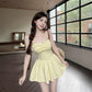Yellow Strap Dress Women Summer Dopamine Sexy Short Figure Fitted Princess Puff Skirt Birthday Party Dress